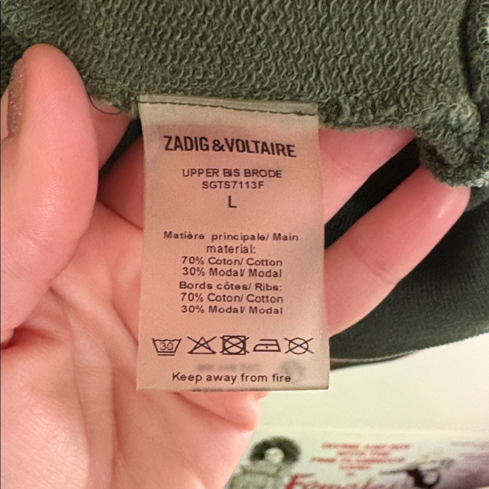 Zadig & Voltaire Green Sweatshirt w/ Butterfly and Skeleton Embroidered Sleeves - Picture 6 of 6